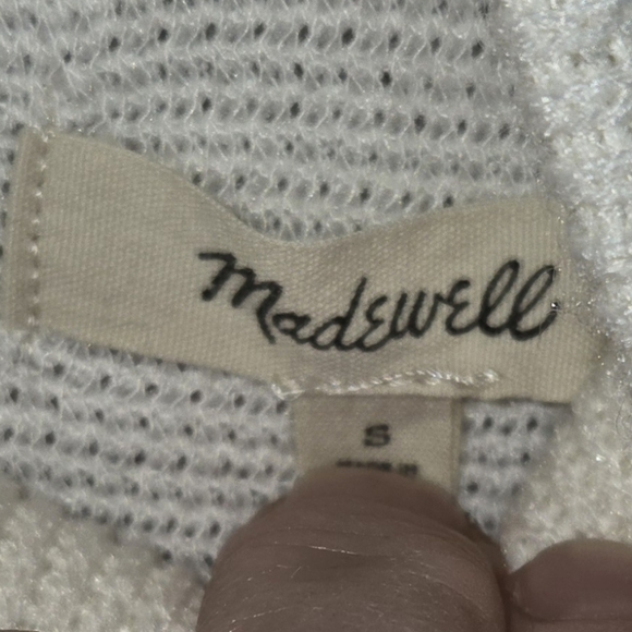 Madewell Mock Neck Button Back Ribbed Cream Color Pockets Top, sz S - Picture 2 of 3